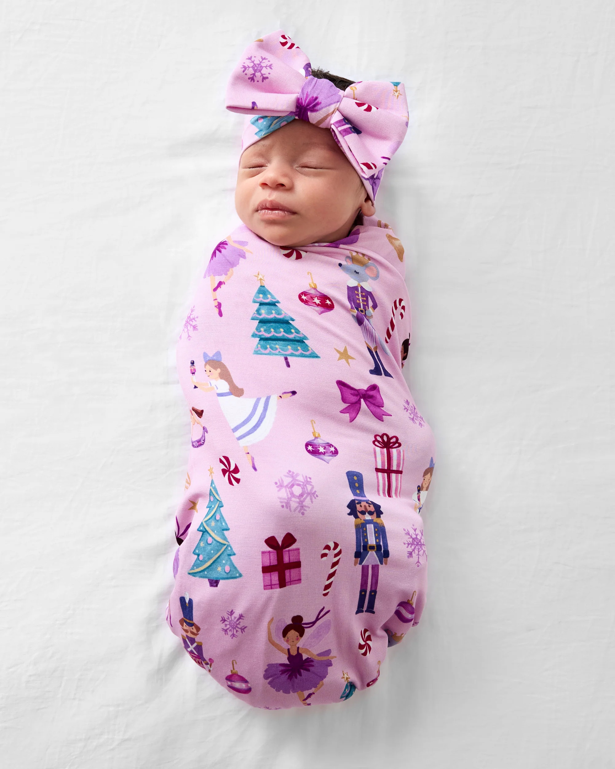 Nutcracker Ballet Swaddle & Luxe Baby Girl Soft & Stretchy Bamboo Bow Headbands Set | Little Sleepies