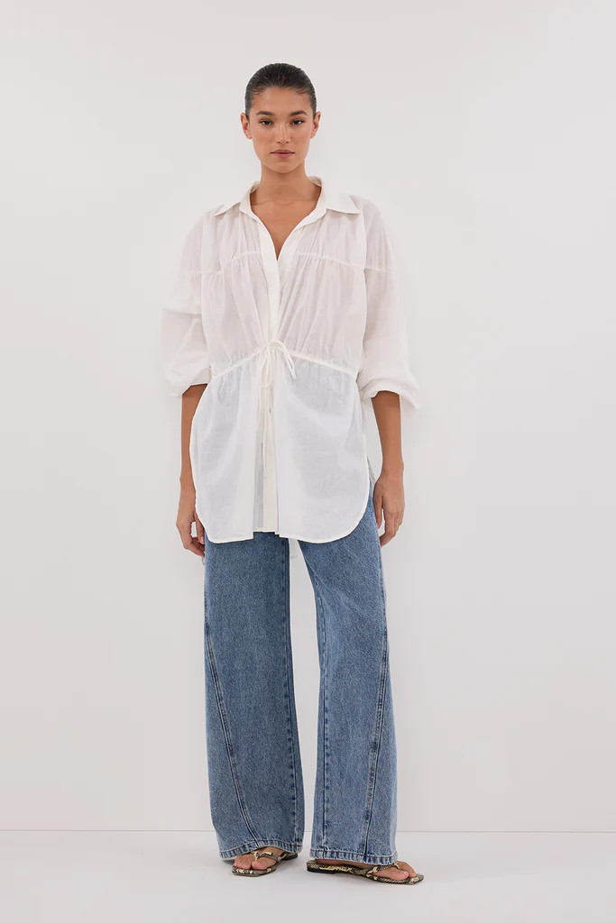 FLOYCE WHITE LINEN LONG SLEEVE TOP | DISSH