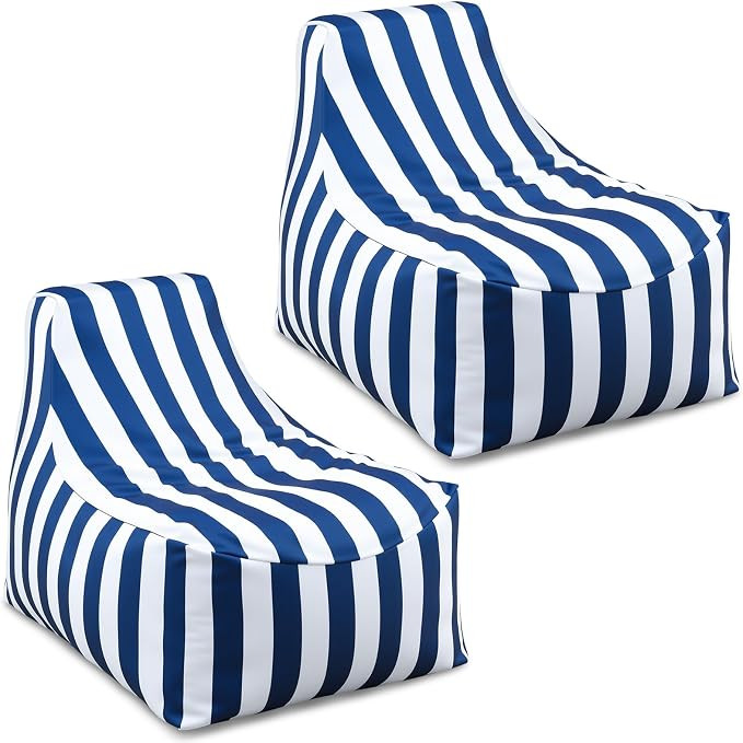 2 Pcs Blue Outdoor Bean Bag Chair for Adults, Waterproof Patio Bean Bag Lounger with Washable Rem... | Amazon (US)