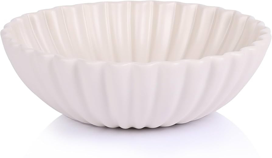 Large White Fluted Decorative Bowl \u2013 Modern Ruffle Bowl for Living Room, Kitchen, Entryway &... | Amazon (US)