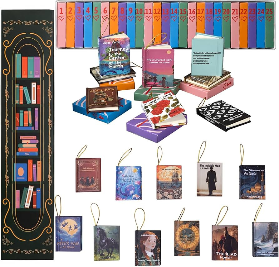 Book Lovers Gifts, Unique Bookish Advent Calendar 2025, 25 Pcs Book Ornaments for Christmas Tree,... | Amazon (US)