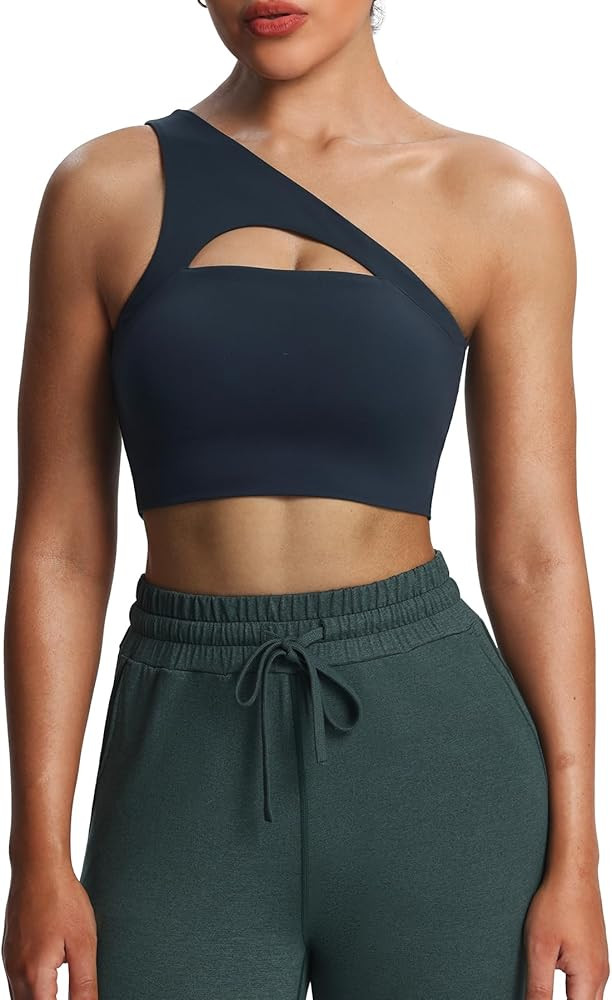 Aoxjox Women's Workout Sports Bras Fitness Gym Olivia Asymmetric One Shoulder Bra Yoga Crop Tank | Amazon (US)