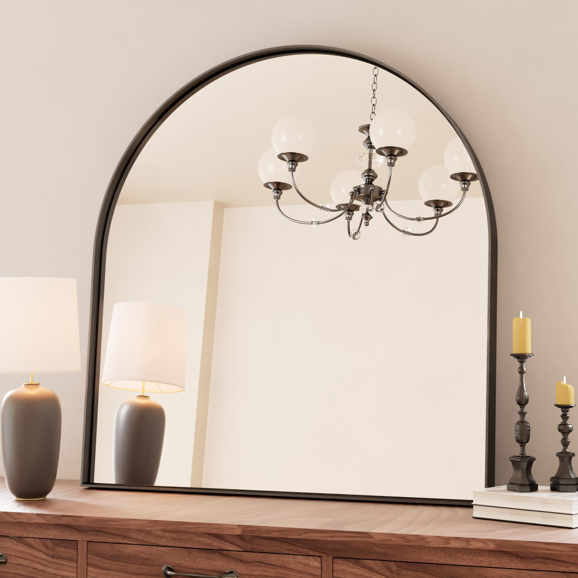 TETOTE Black Arched Vanity Mirror, 31 x 33 Matte Black Metal Framed Arch Mirror Wall Mounted, Tem... | Amazon (US)