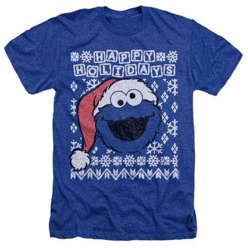 LOGOVISION Sesame Street Cookie Monster Ugly Christmas Sweater Unisex Adult Heather T Shirt, Royal Heather, 4X-Large | Amazon (US)