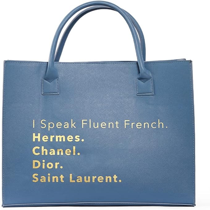 MODERN VEGAN TOTE BAG - Fluent French (Denim Blue) | Amazon (US)