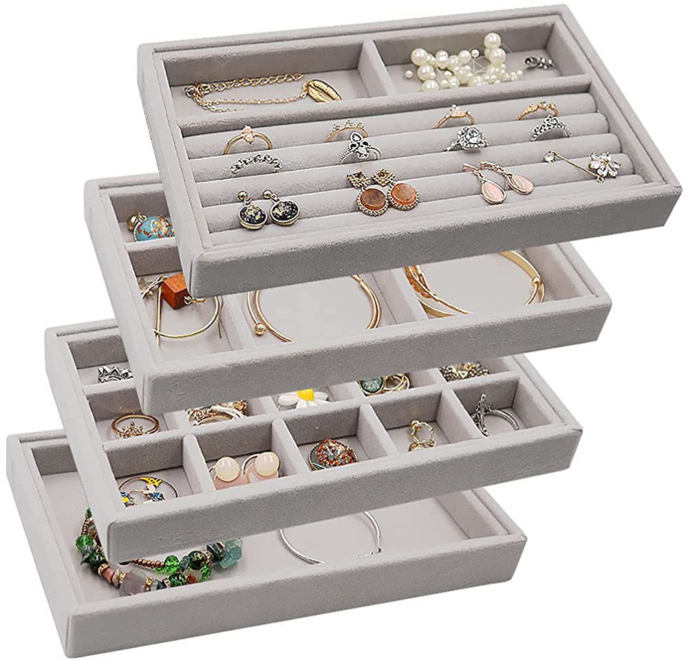 MINGRI Stackable Jewelry Organizer Trays Drawer Inserts,Velvet Earring Display Trays, Box Ring Ho... | Amazon (US)