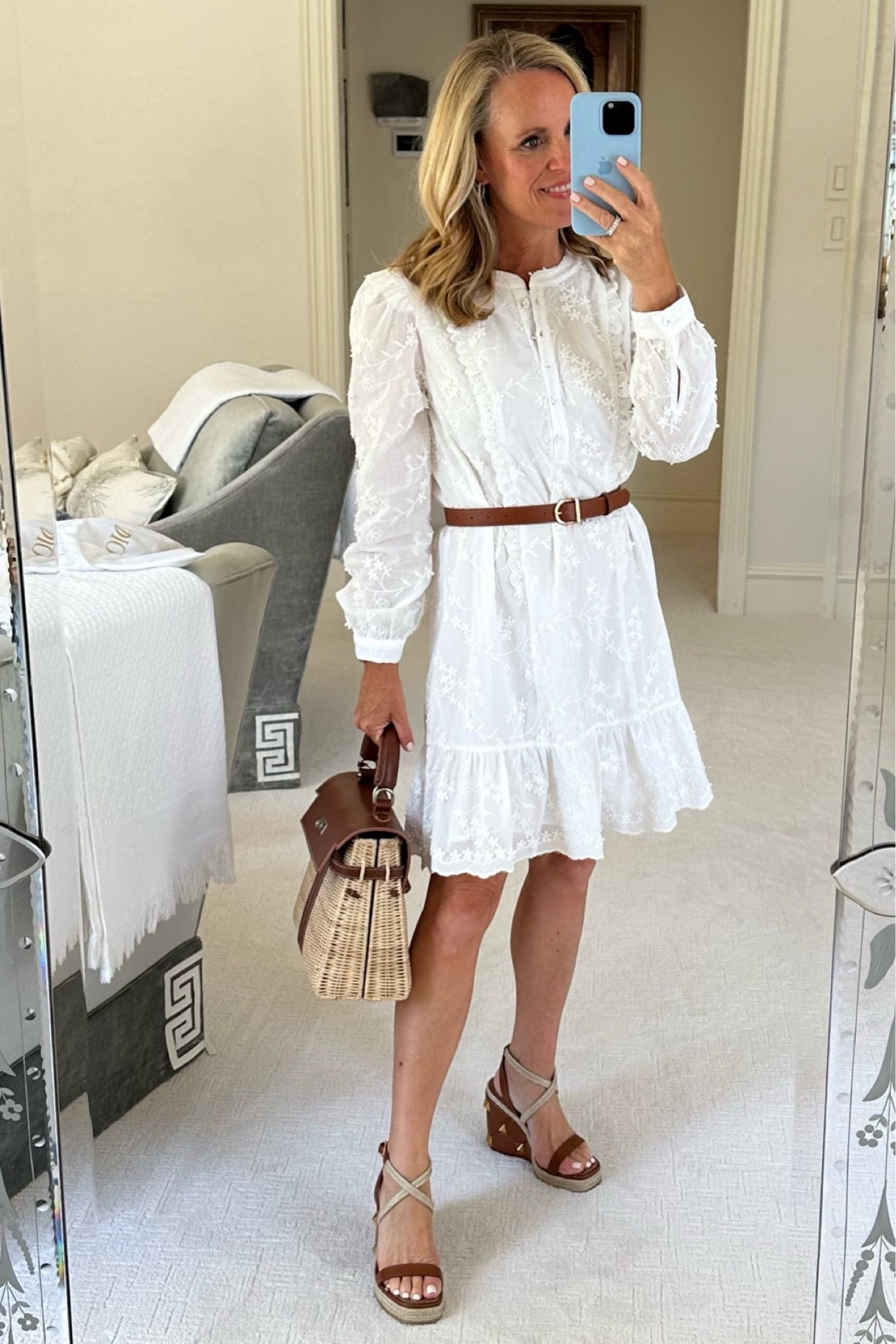 This beautiful eyelet dress is a wonderful piece that carries you through early Fall.

Sale alert
Cartolina Summer sale 
Long sleeved white eyelet embroidered dress fits TTS 
Travis Orion with brown leather accessories 

#LTKSeasonal #LTKSale #LTKsalealert