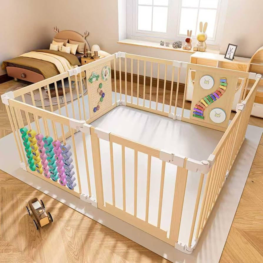 Baby Playpen - Adjustable Multi-Shape Wooden Play Yard, Portable Collapsible Activity Center with... | Amazon (US)