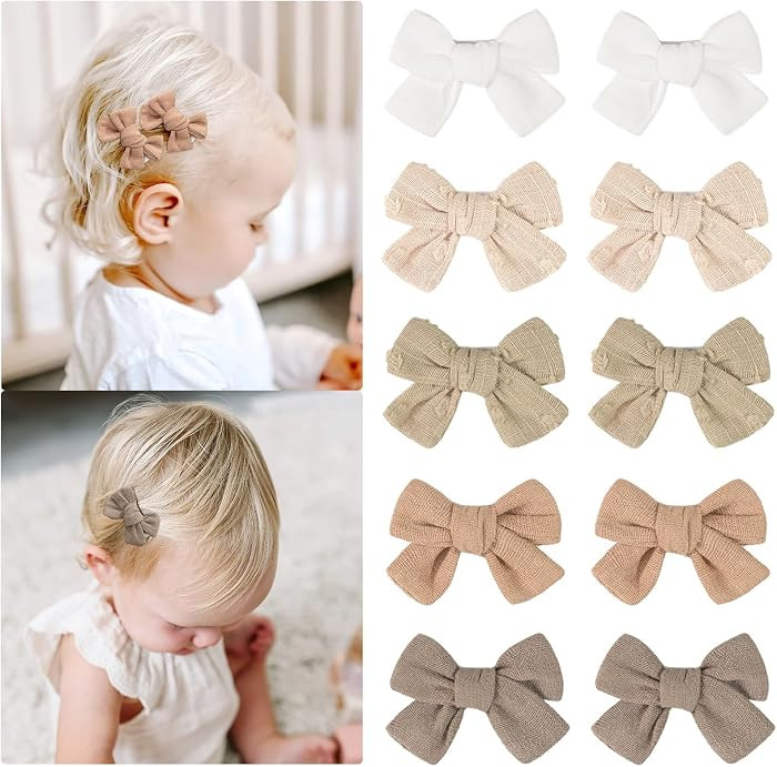 CÉLLOT 10 Pieces 2inch Girls Hair Bows Linen Fabric Bows Alligator Clips Hair Accessories for Ba... | Amazon (US)