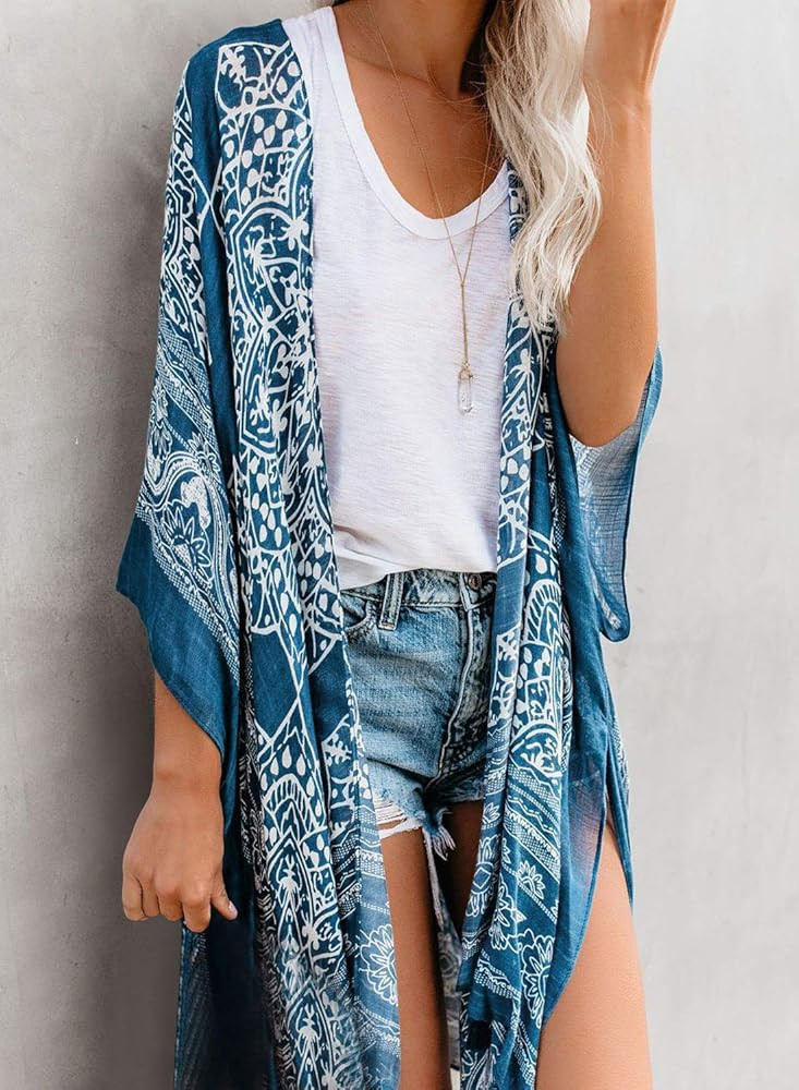 Dokotoo Womens 2022 Fashion Summer Print Kimono Casual Cardigans Loose Cover ups | Amazon (US)