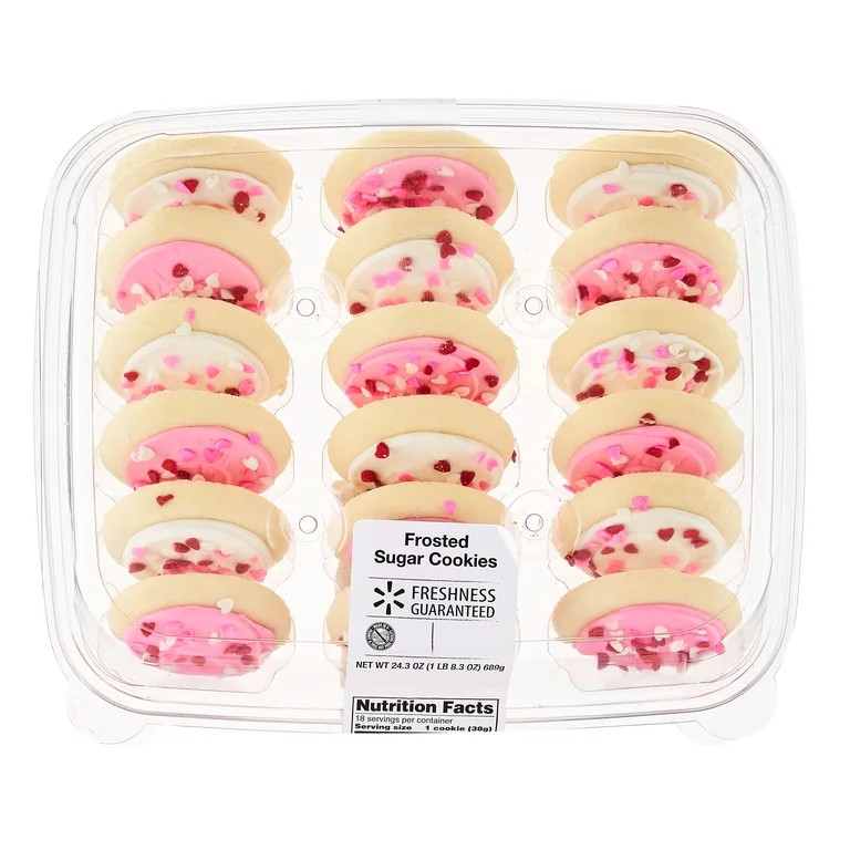 Freshness Guaranteed Valentine's Day White and Pink Frosted Sugar Cookies, 24.3 oz, 18 Count | Walmart (US)