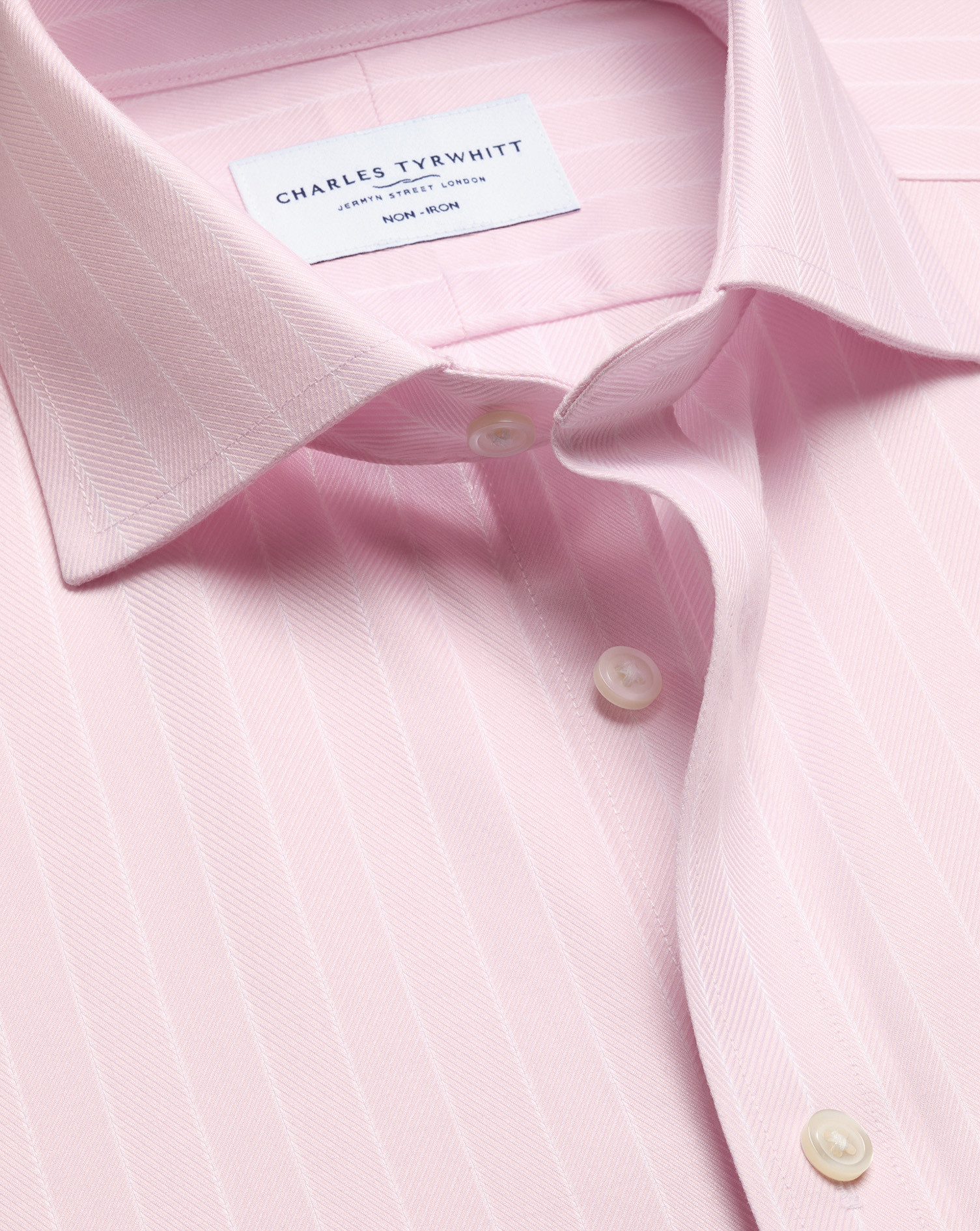 Non-Iron Herringbone Stripe Shirt – Light Pink | Charles Tyrwhitt