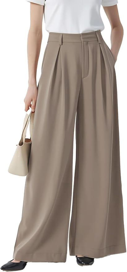 Tronjori Women High Waist Casual Wide Leg Long Palazzo Pants Trousers Regular Size | Amazon (US)