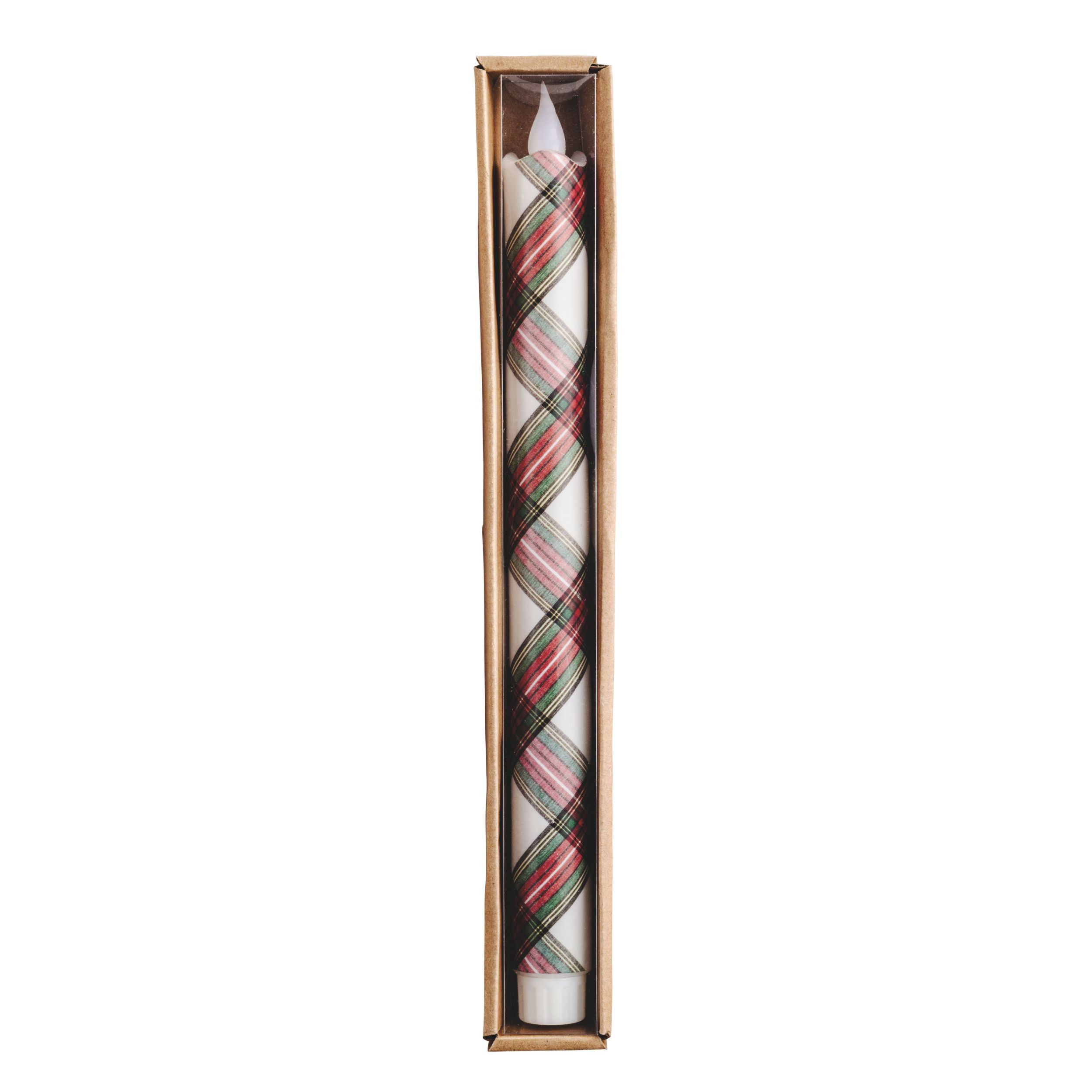 LED White Tartan Taper Candle | Mud Pie
