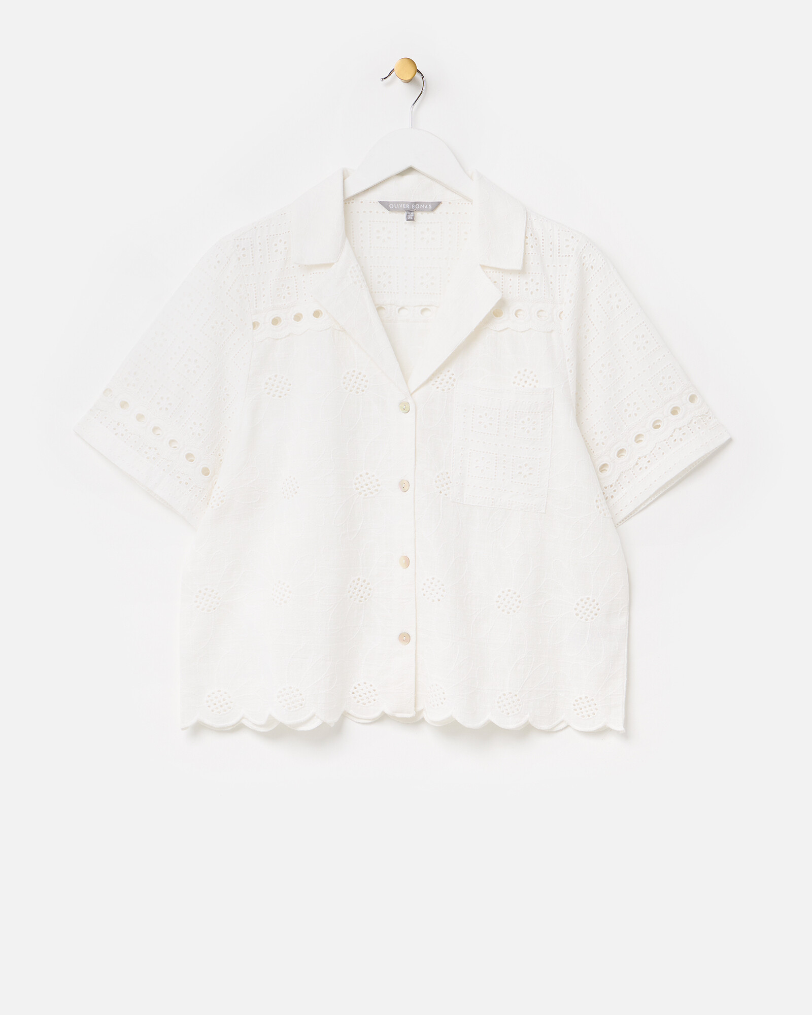 White Floral Broderie Short Sleeve Shirt | Oliver Bonas | Oliver Bonas (Global)
