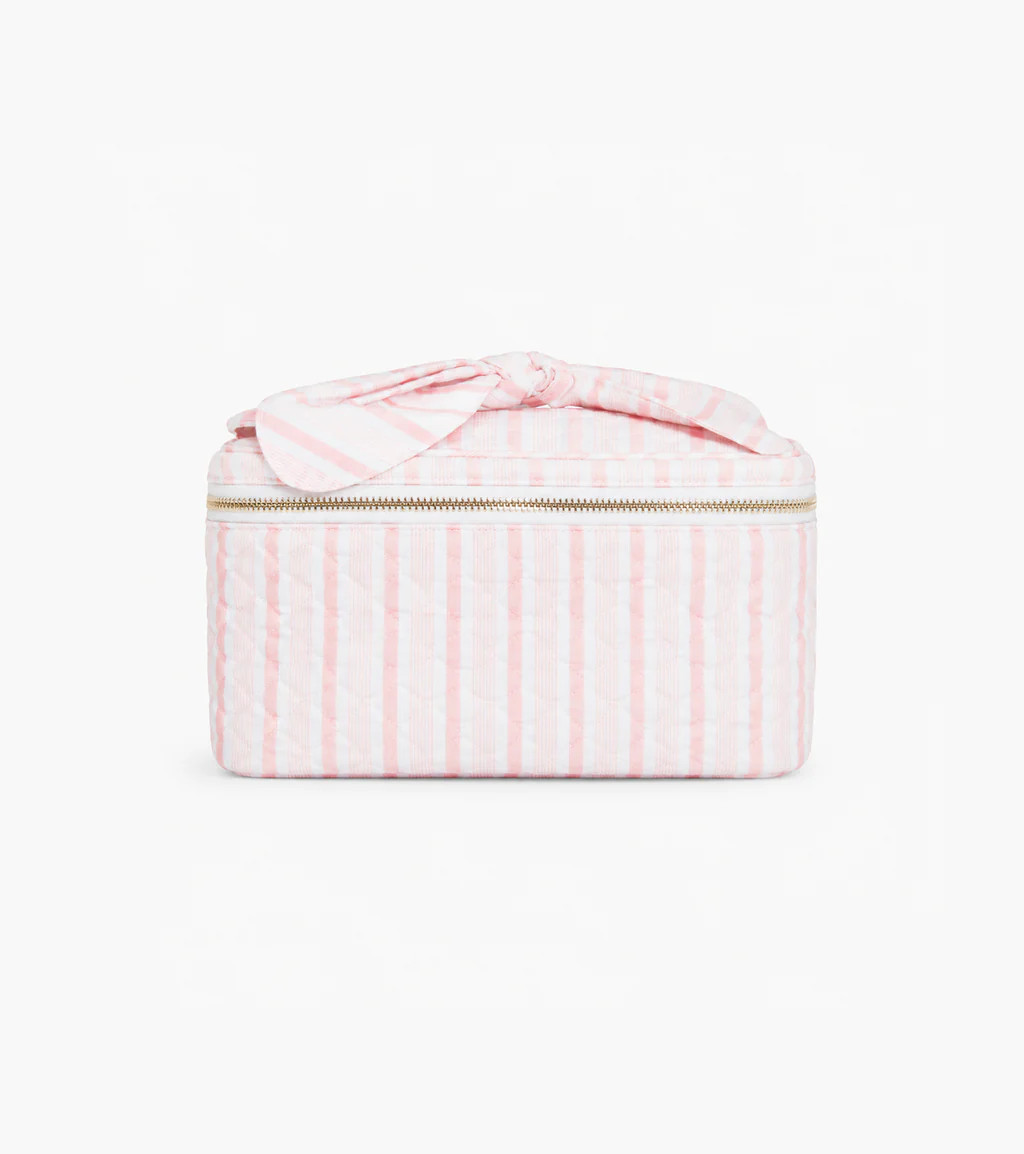 The Bow Top Cosmetic Bag - Pink Variegated Stripe | Hill House Home US