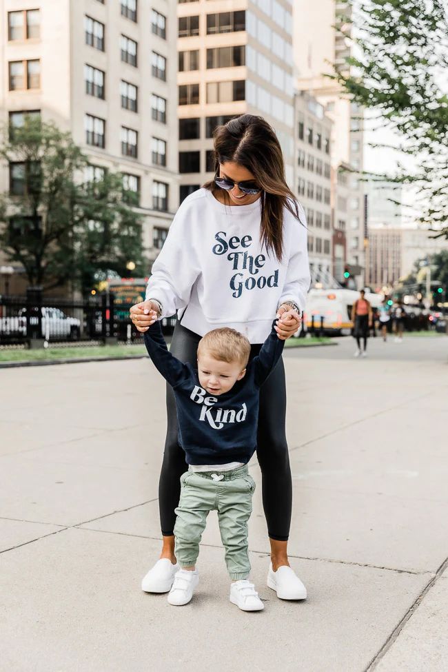 LIVING MY BEST STYLE X PINK LILY Be Kind Navy Toddler Graphic Sweatshirt | The Pink Lily Boutique