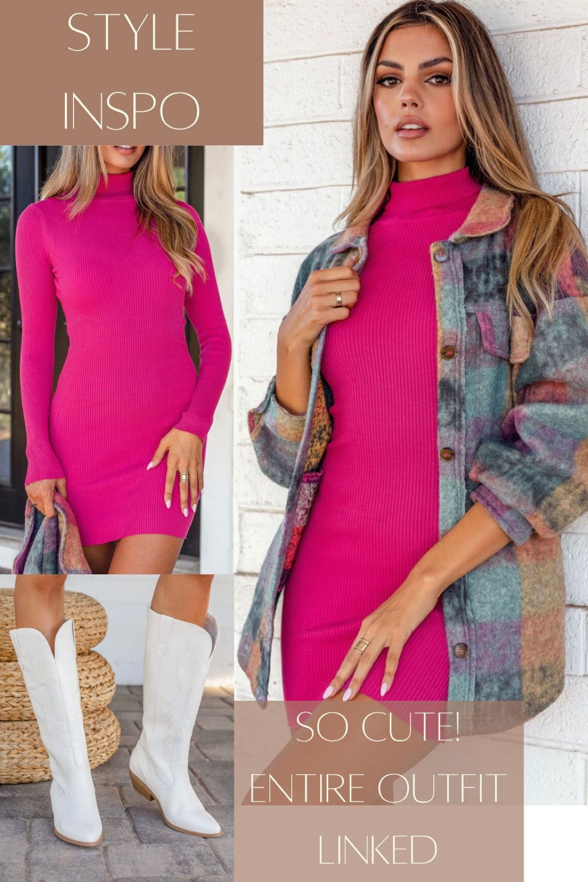 Shop Priceless Style Inspo 

Pink Sweater Dress. Oversized Flannel shirt. White western boots 

#LTKSeasonal