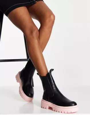 ASOS DESIGN Always coloured sole chelsea boots in black and pink | ASOS (Global)