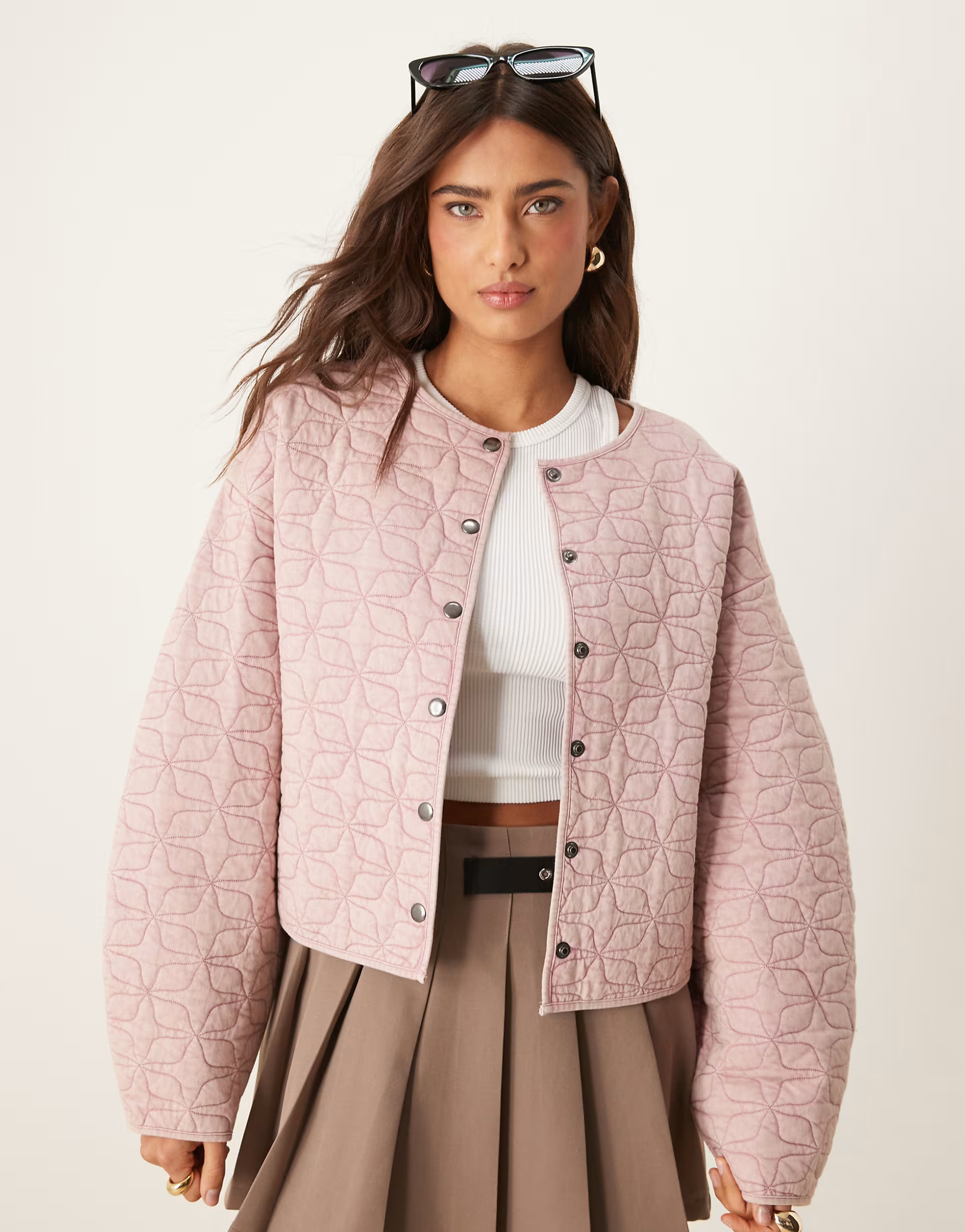 ASOS DESIGN quilted jacket with cocoon sleeve in washed pink | ASOS | ASOS (Global)