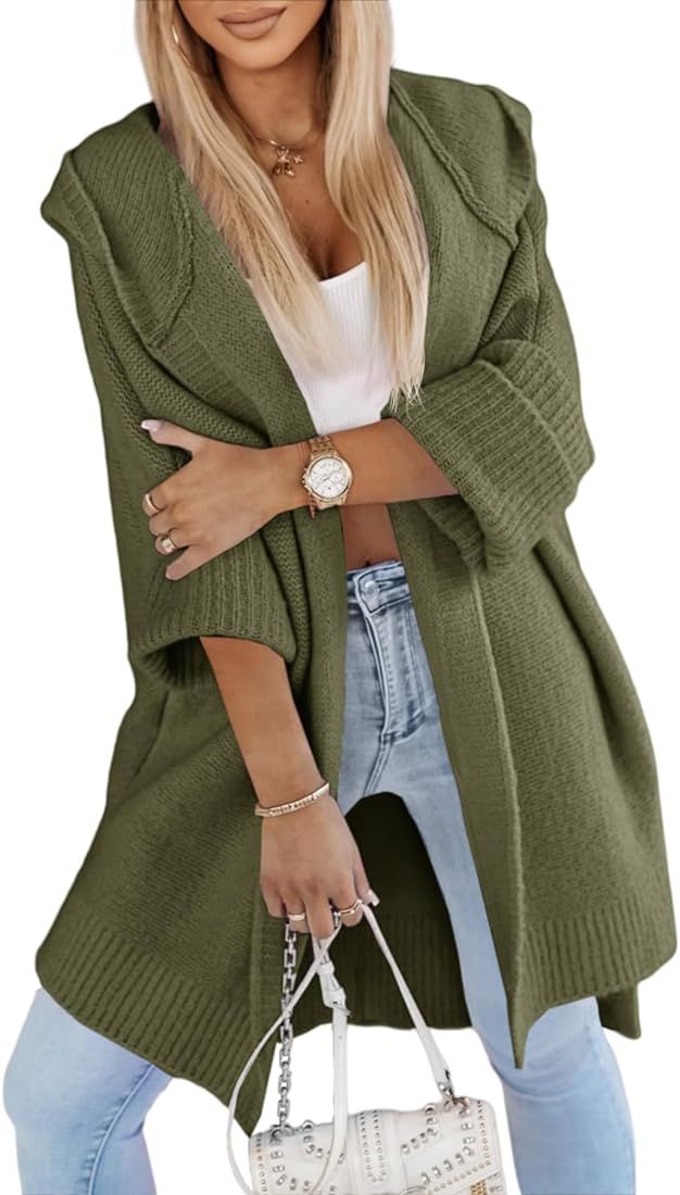 Aoysky Womens Long Cardigans Batwing Sleeve Oversized Cable Knitted Open Front Chunky Hooded Oute... | Amazon (US)