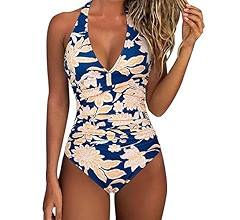 SUUKSESS Women Sexy Tummy Control One Piece Swimsuits Halter Push Up Bathing Suits | Amazon (US)