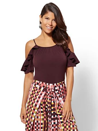 7th Avenue - Ruffled Cold-Shoulder Top | New York & Company