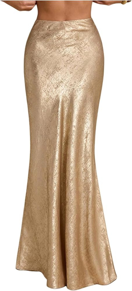 GORGLITTER Women's Gold Party Maxi Skirts High Waisted Fishtail Cocktail Metallic Formal Wedding ... | Amazon (US)