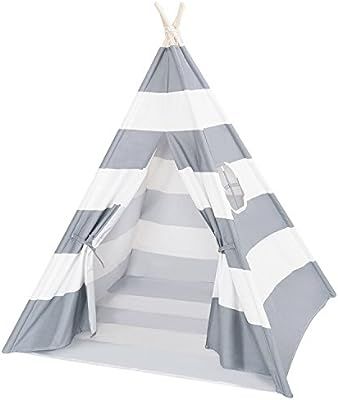 DalosDream Teepee Tent for Kids-100% Natural Cotton Canvas Children Tent-Grey Striped | Amazon (US)