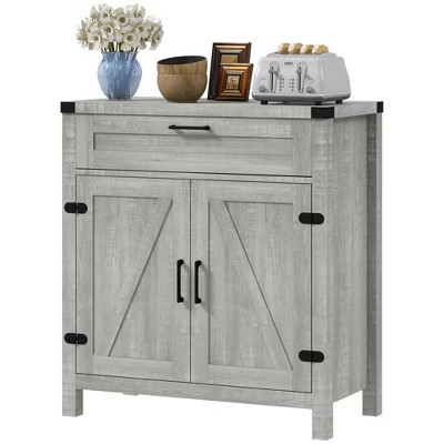 Okak Farmhouse Kitchen Sideboard Cabinet Coffee Bar Cabinet with Adjustable Shelf and 2 Barn Doors,Gray | Target