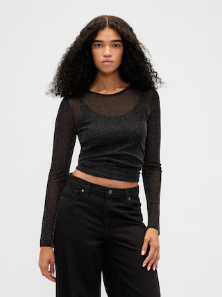 Sheer Metallic Mesh Top | Gap (US)