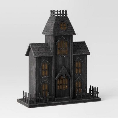 15" Wood Haunted House with LIT Calendar Black - Threshold™ | Target