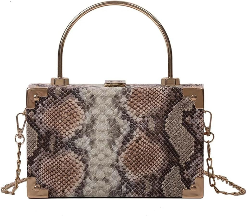 Womens Fashion Snakeskin Evening Handbag Top Handle Clutch Purse Chain Shoulder Cross-body Bag | Amazon (US)