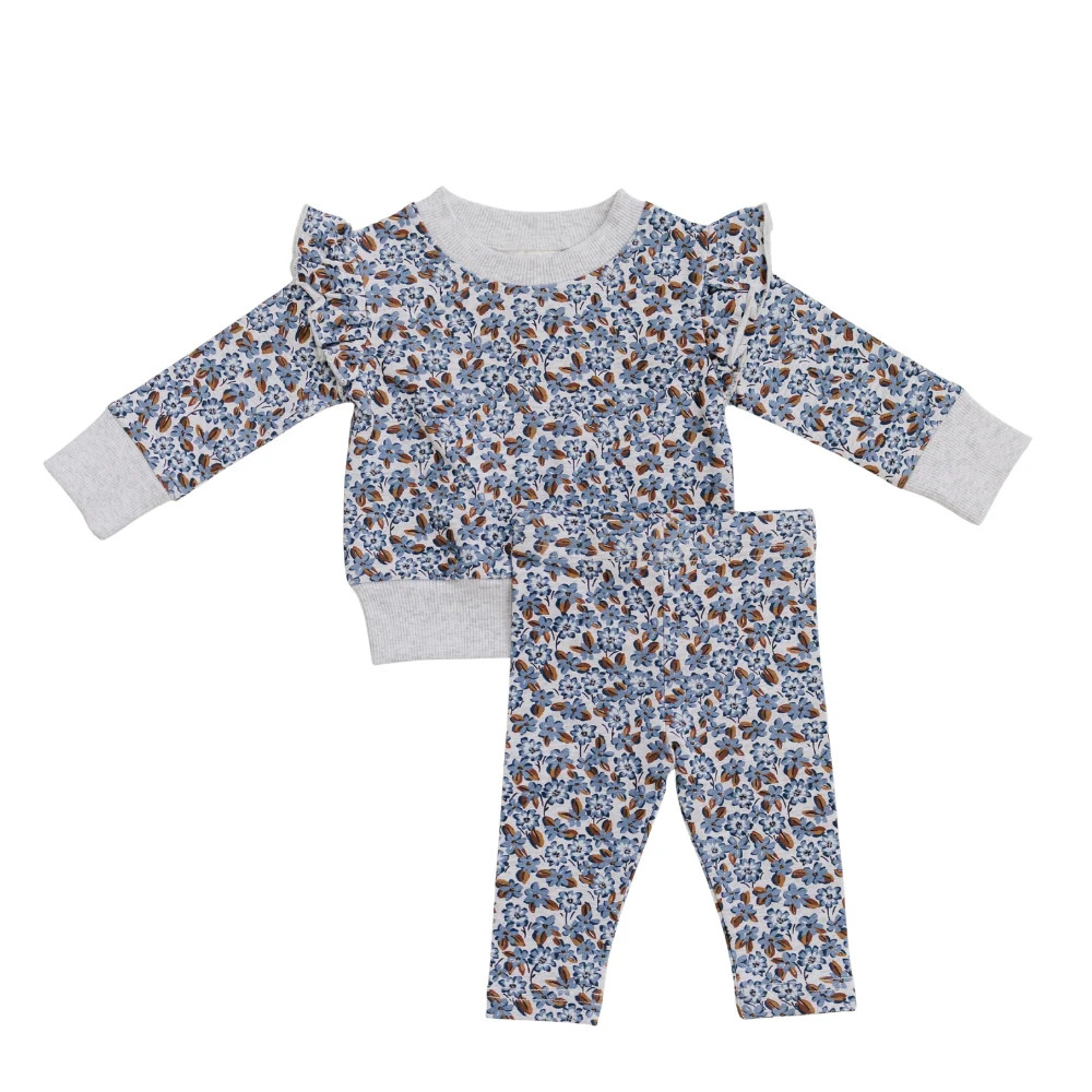 Blue Meadow Ruffle French Terry Set | Mebie Baby