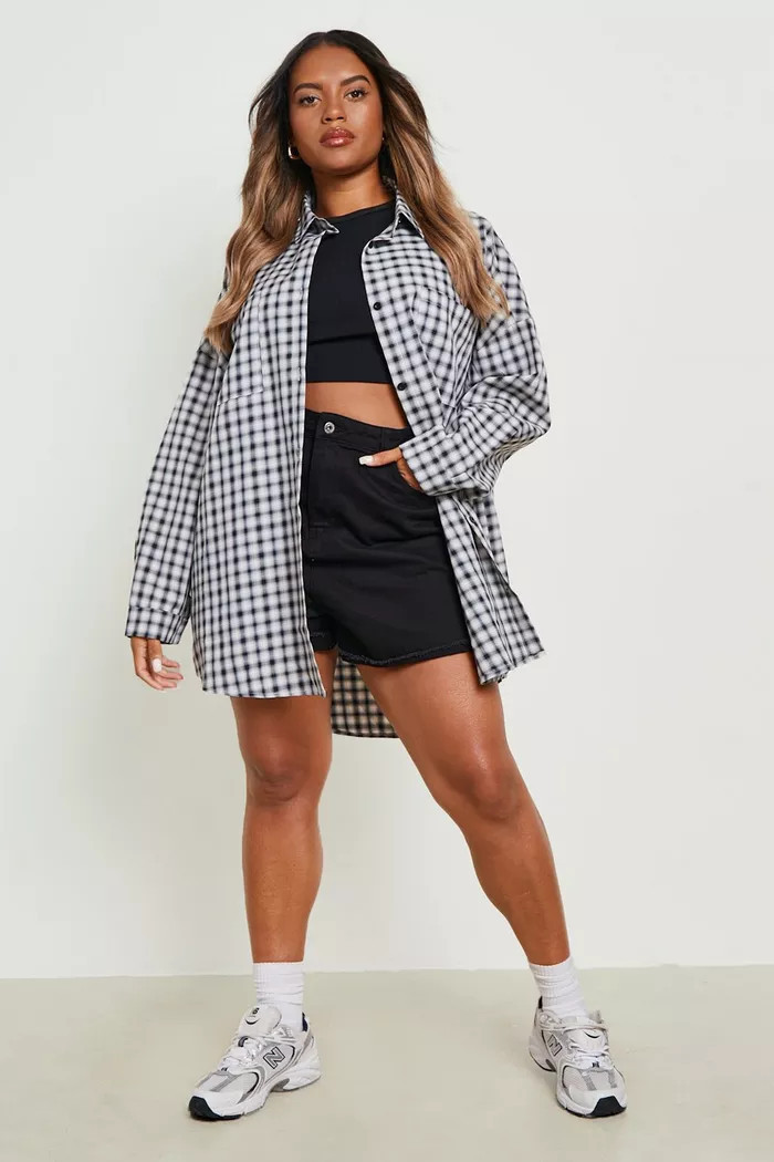 Plus Brushed Flannel Oversized Boyfriend Shirt | Boohoo.com (US & CA)