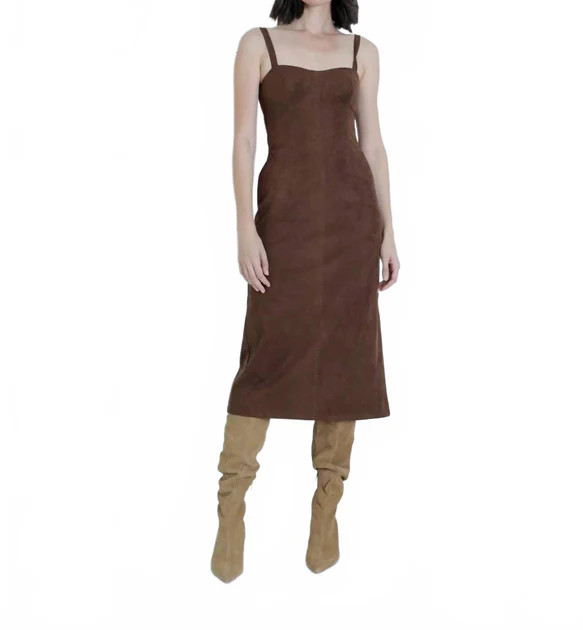 Olivia Suede Midi Dress In Chocolate Brown | Shop Simon