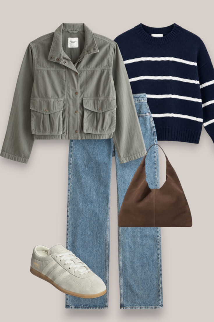Classic fall outfit with a sporty twist 🍂 A cropped barn jacket, striped sweater, straight-leg jeans and retro sneakers is such an easy weekend combination.

#barnjacket #jeansoutfit #falloutfit #sneakerstyle #weekendoutfit

#LTKautumn #LTKjeans #LTKstyletip