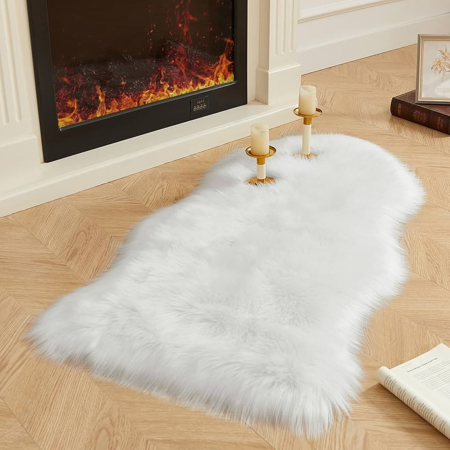 AMTOVO Faux Fur Rug, White Area Rug, Fluffy Sheepskin Rug, Fuzzy Ultra Soft 2 x 4 ft Shag Rugs fo... | Amazon (US)