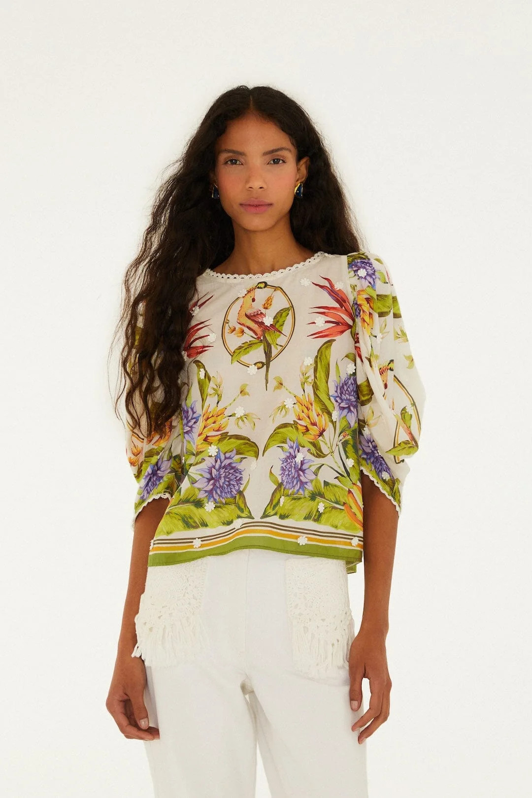 Sand Tropical Scarf Blouse | FARM Rio | FarmRio (US)