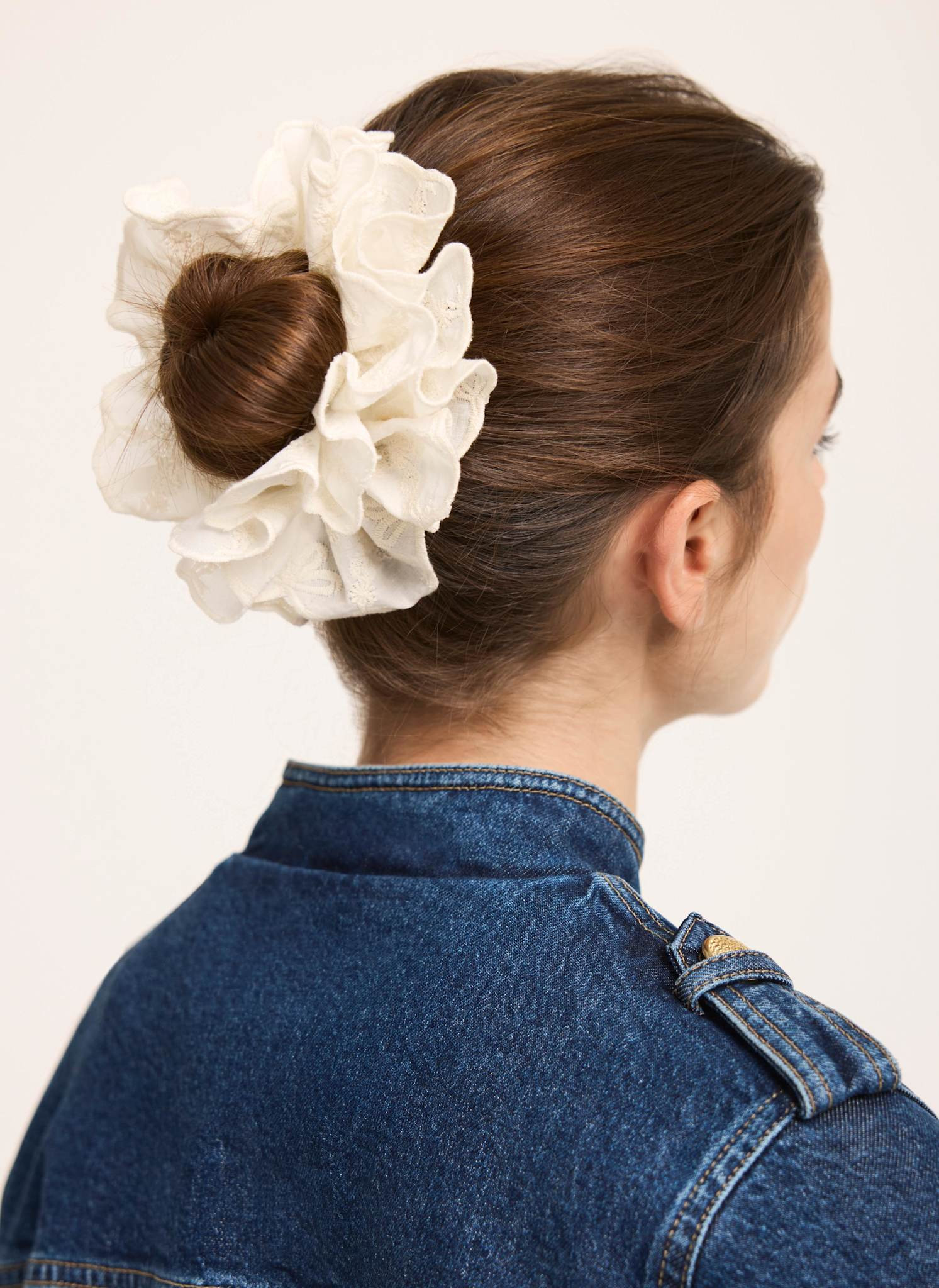 Cream Cotton Embroidered Scrunchie | Mint Velvet