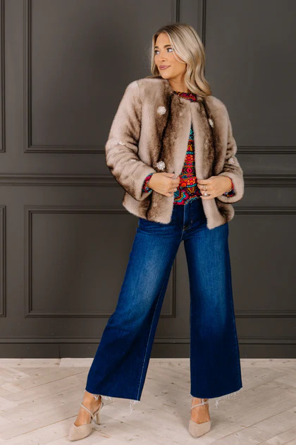 Star Of The Show Mocha Faux Fur Long Sleeve Jacket | The Willow Tree