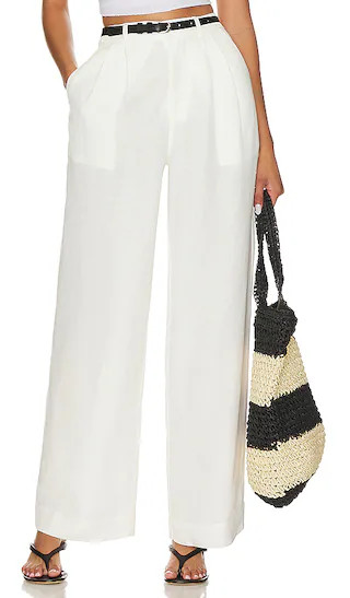 Air Linen Pleated Trouser in White | Revolve Clothing (Global)