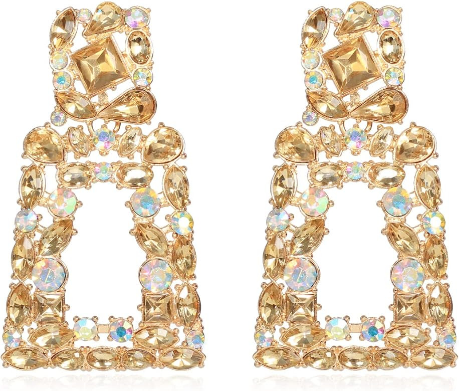 KELMALL Sparkly Rhinestone Rectangle Dangle Earrings for Women Crystal Geometric Drop Trendy Stat... | Amazon (US)