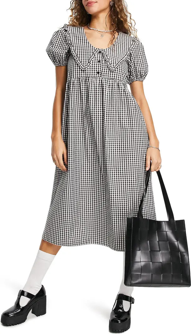Gingham Puff Sleeve Midi Dress | Nordstrom