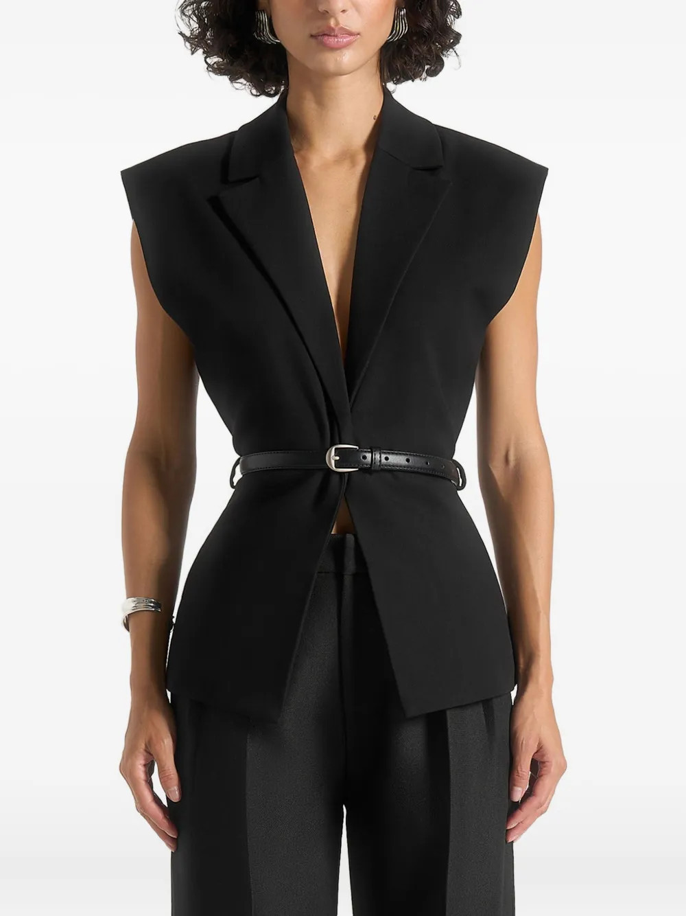 Manière De Voir Linda wide-shoulder cinched black tailored waistcoat | Farfetch Global