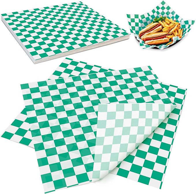 Fit Meal Prep [250 Sheets] 12x12" Deli Paper Sheets, Green and White Checkered Dry Waxed Paper, S... | Amazon (US)