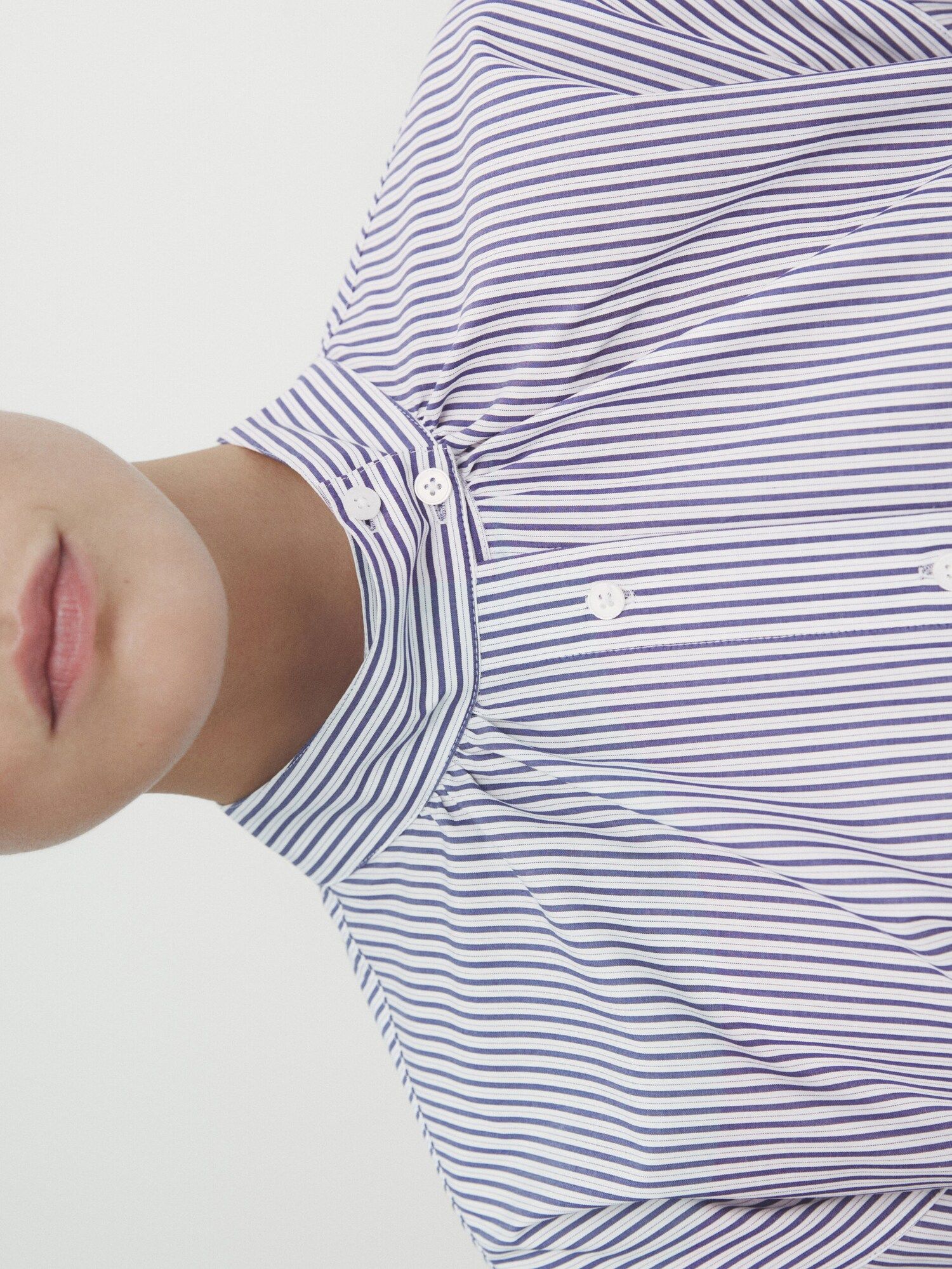 Striped shirt with gathered collar detail | Massimo Dutti UK