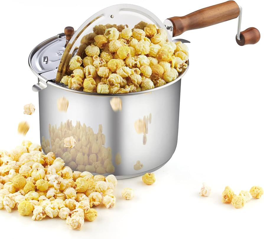 Cook N Home Stovetop Popcorn Popper with Crank, 6 Quart Stainless Steel Popcorn Pot, Silver | Amazon (US)