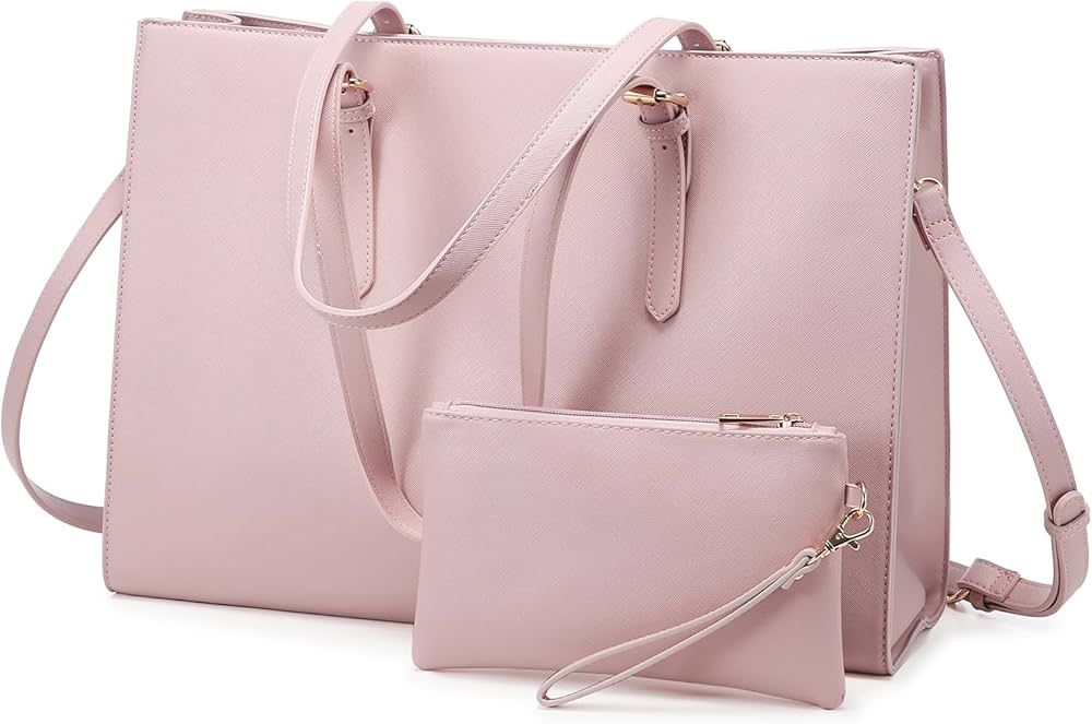 LOVEVOOK Laptop Bag for Women, Fashion Computer Tote Bag Large Capacity Handbag, Leather Shoulder... | Amazon (US)
