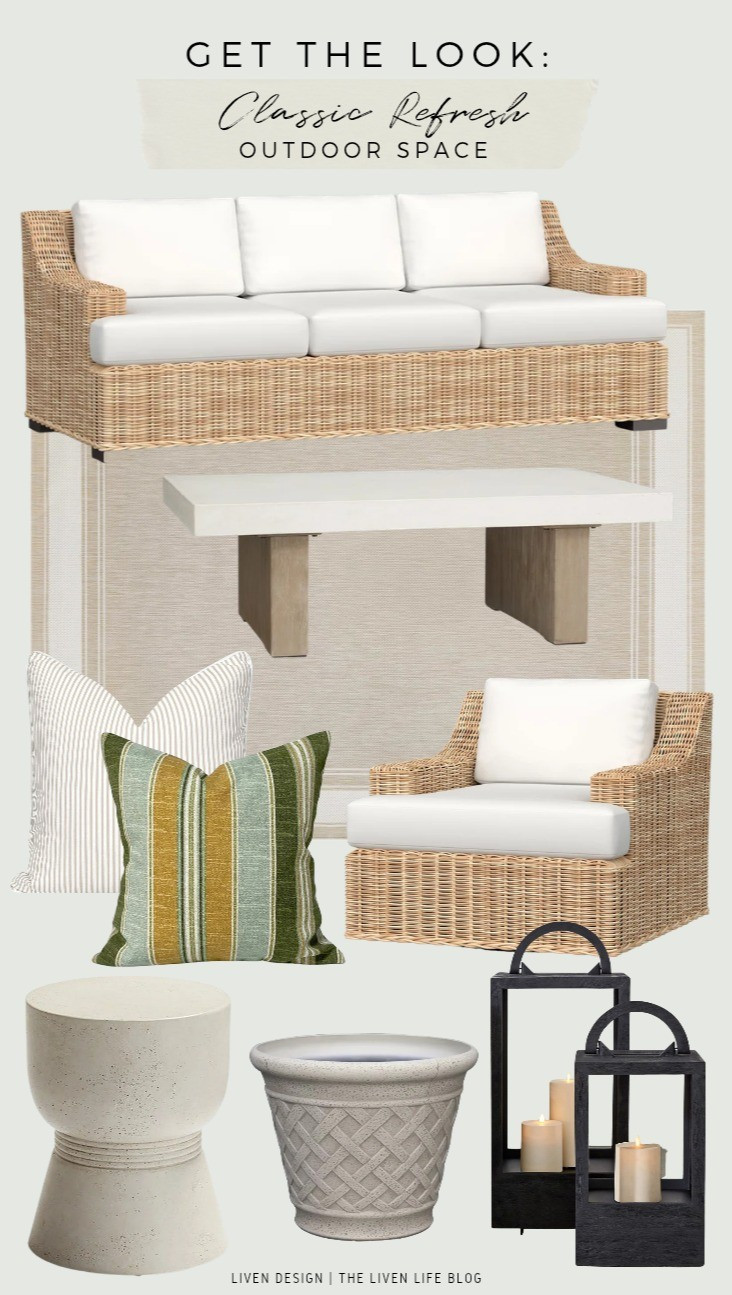 Patio space. Patio decor. Outdoor decor. Outdoor sofa. Wicker sofa. Patio lounge chairs. Outdoor pillows. Outdoor coffee table. Planters. Outdoor rug. Neutral rug

#LTKSeasonal #LTKHome #LTKSaleAlert